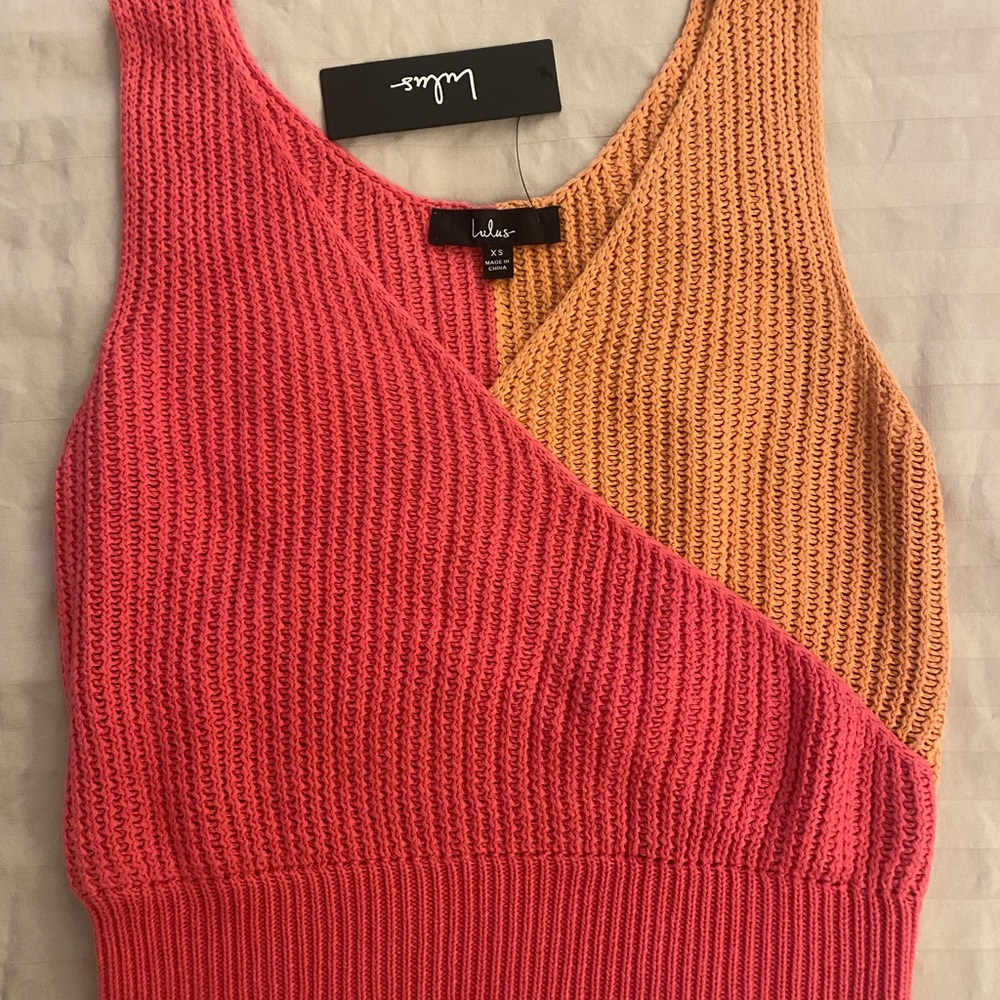 Lulus color block pink and orange stretch knit
